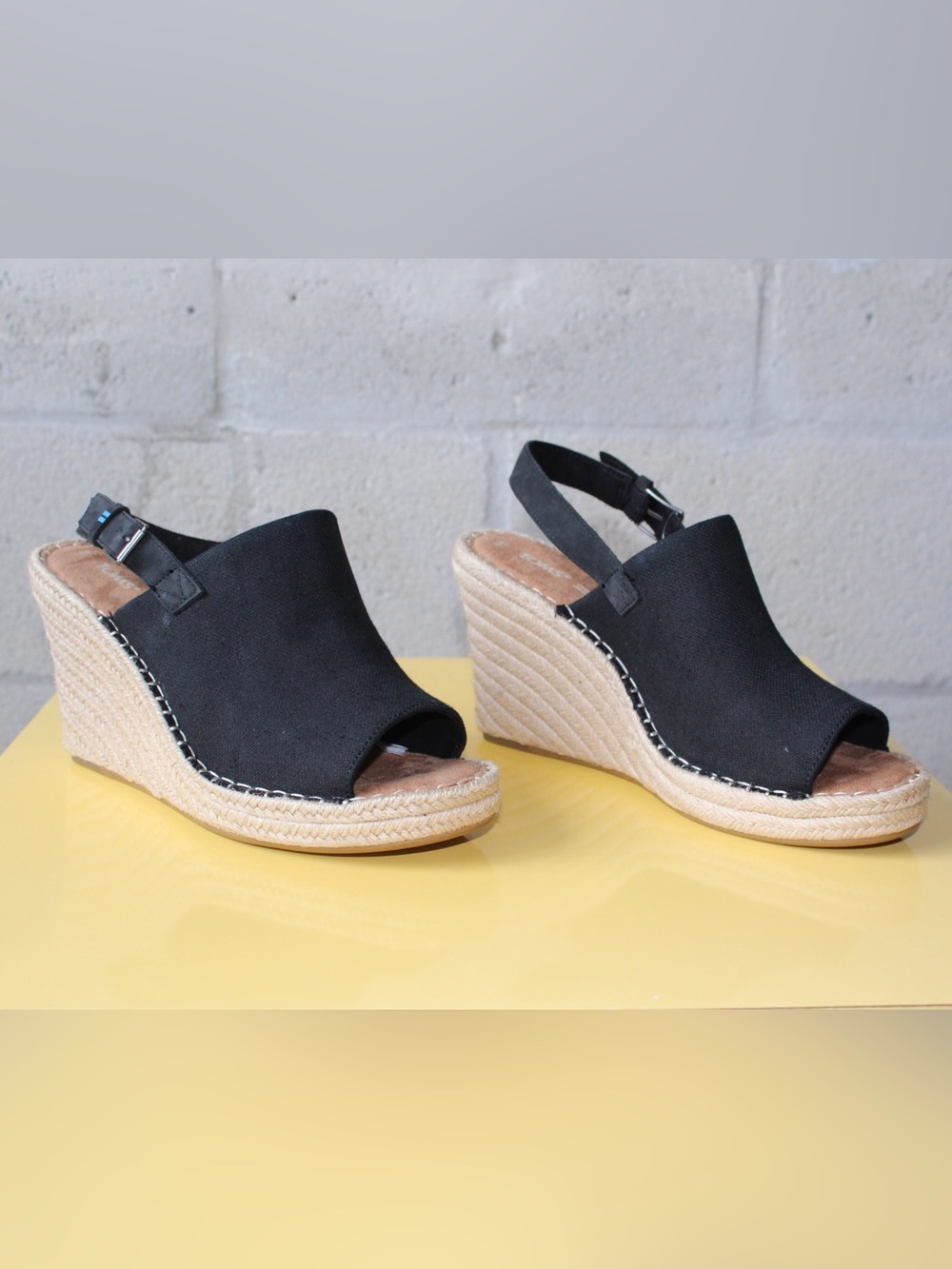 Toms - NEW Black Monica Espadrille Wedge Slingback Sandals